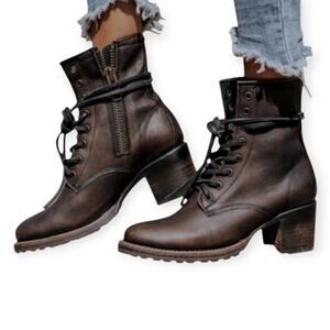 Freebird by Steven Cavalier Dark Brown Distressed Lace Up Ankle Boots Size 10